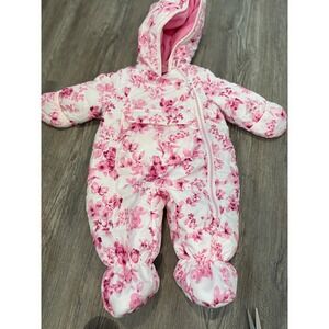 R 1881 by S Rothschild Baby Girl‎ Snowsuit Floral Pink White Hooded Footed 3/6M